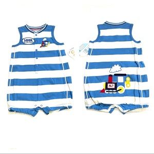 NWT Baby 12M Sleeveless Train/Stripes One Piece